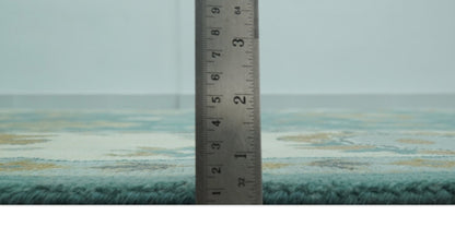 Ollie Custom Made Teal, Ivory and Olive Hand Knotted Oushak Wool Rug.