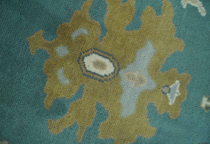 Ollie Custom Made Teal, Ivory and Olive Hand Knotted Oushak Wool Rug.