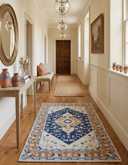 Ollie Traditional Blue And Ivory Hand Tufted Wool Rug.