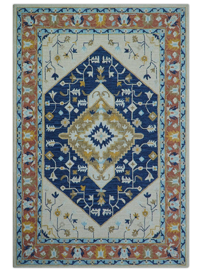 Ollie Traditional Blue And Ivory Hand Tufted Wool Rug.