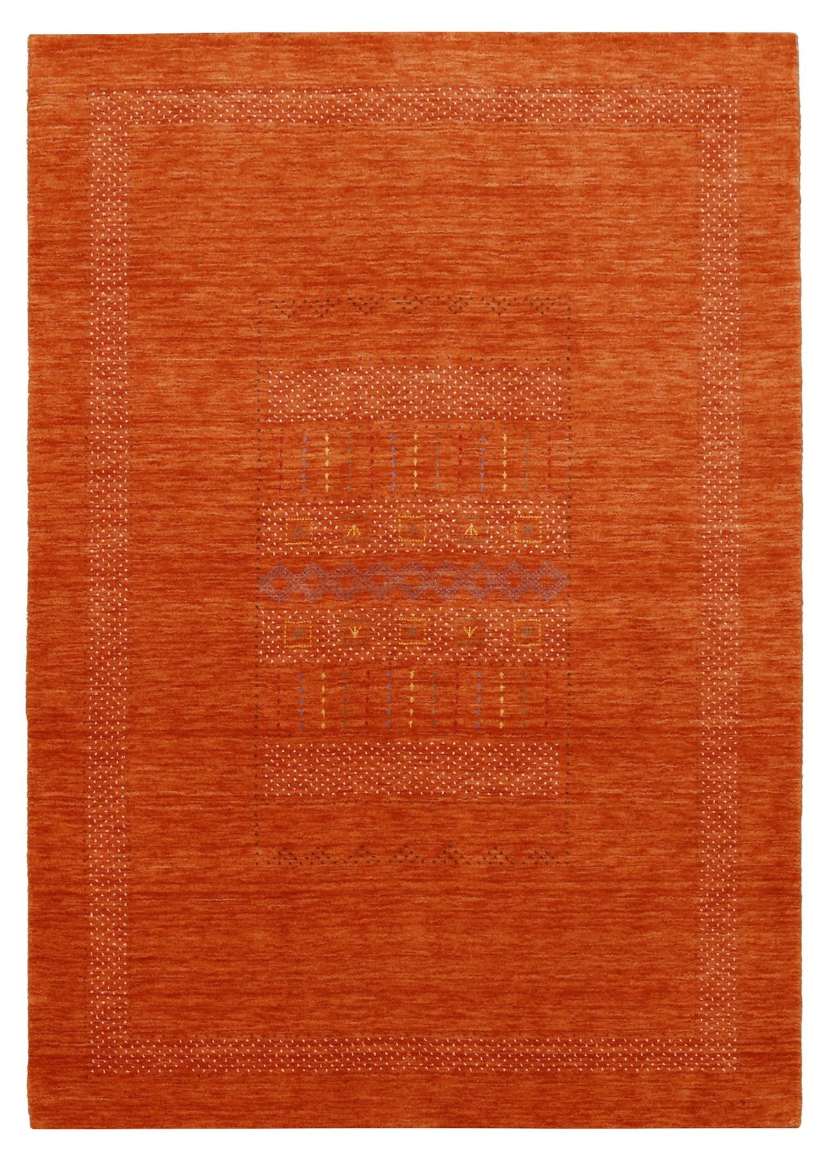 Orange And White Modern Design Hand Loomed Wool Area Rug.