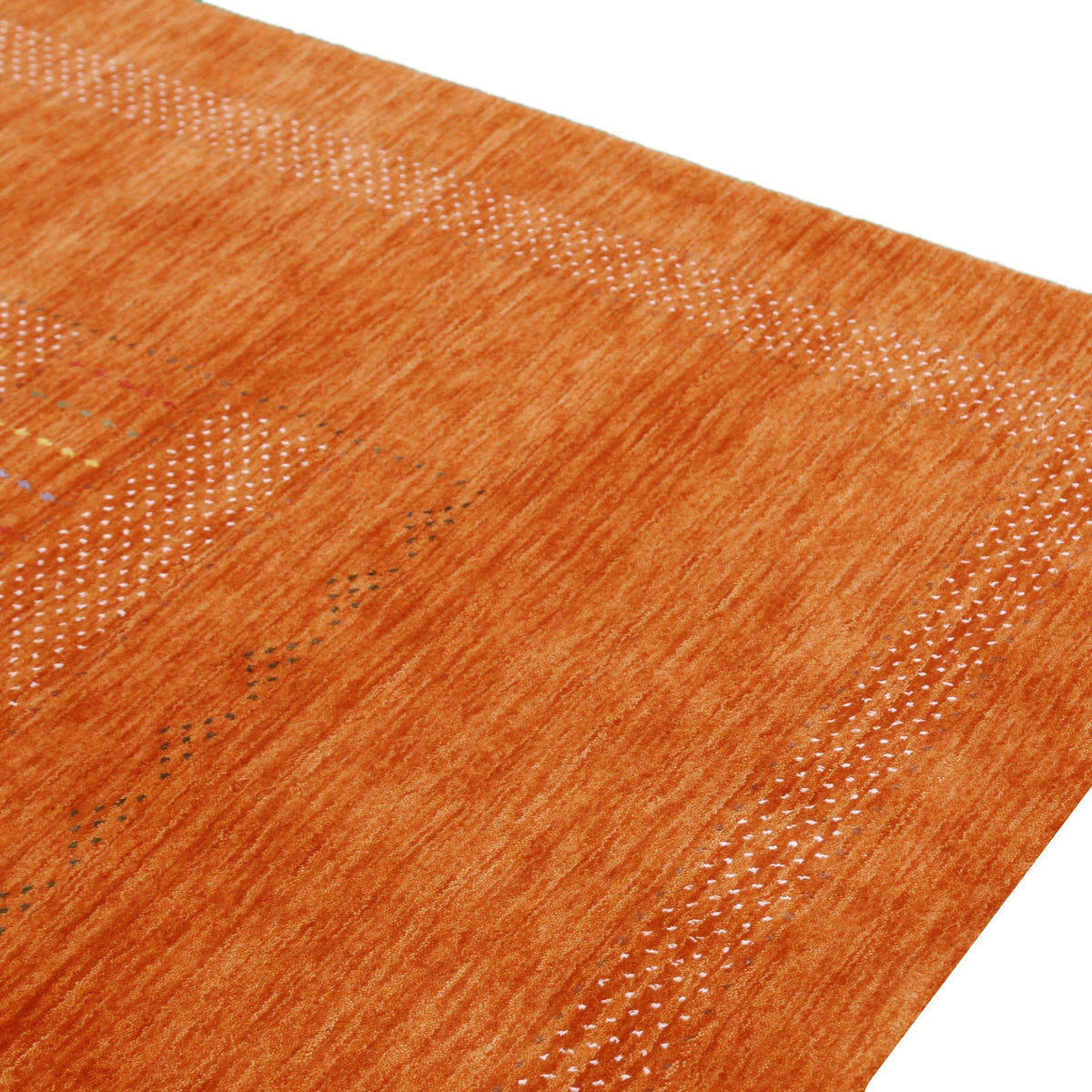 Orange And White Modern Design Hand Loomed Wool Area Rug.