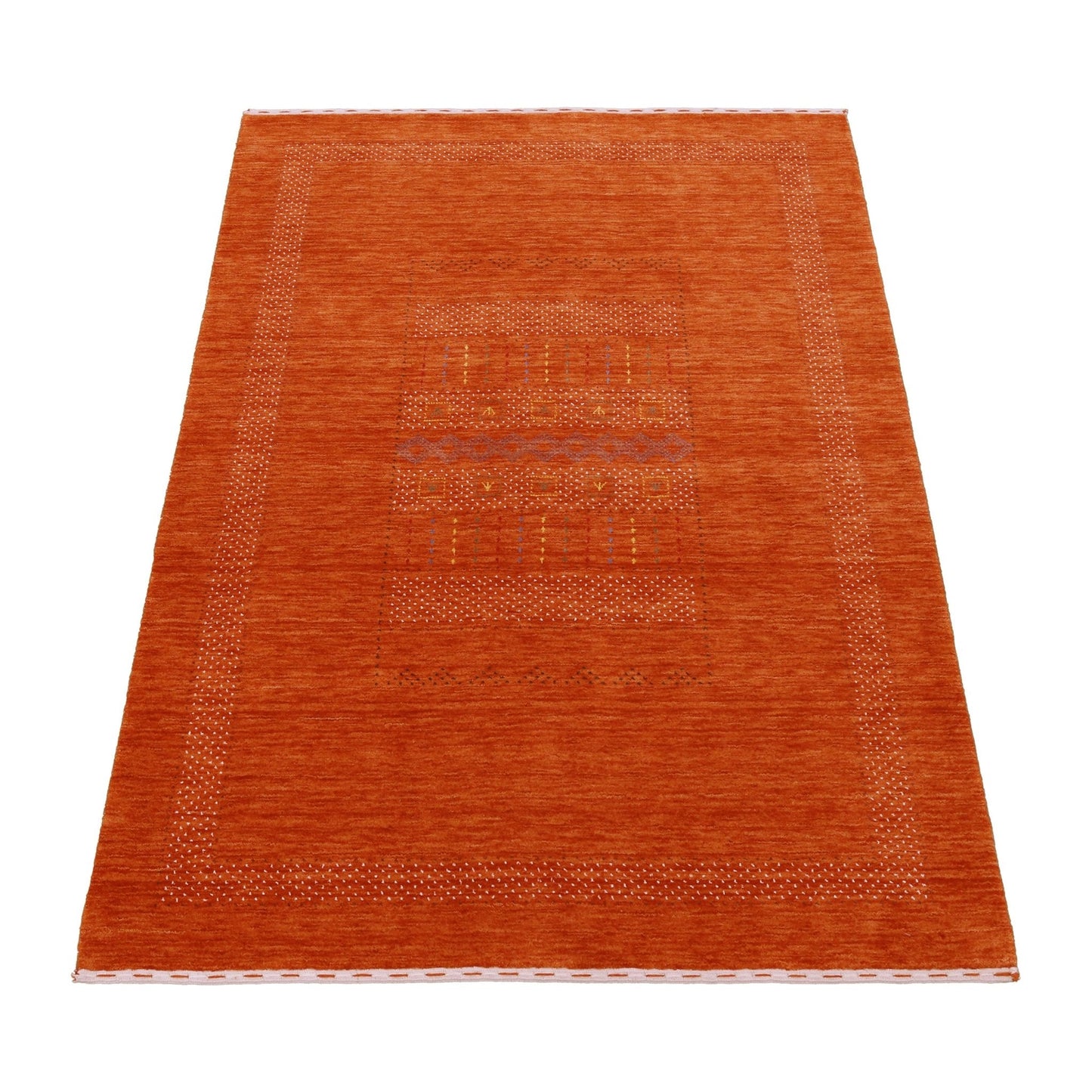 Orange And White Modern Design Hand Loomed Wool Area Rug