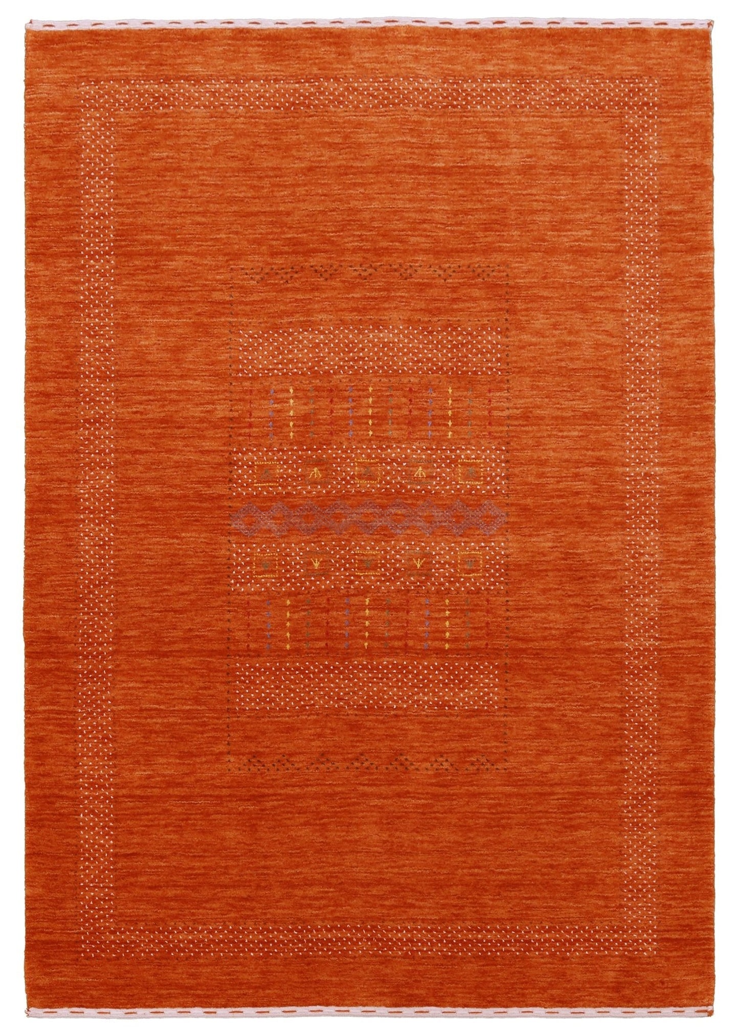 Orange And White Modern Design Hand Loomed Wool Area Rug