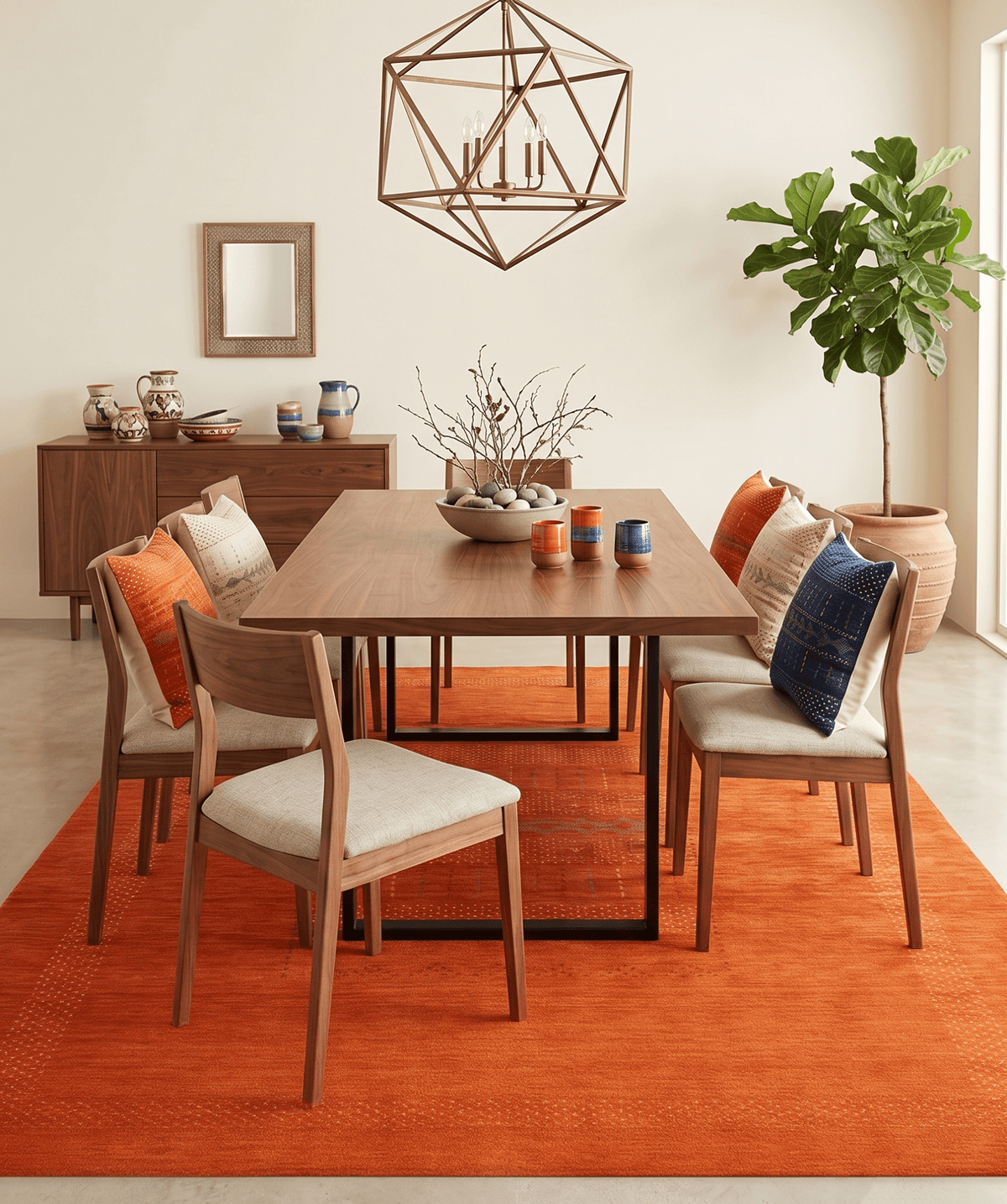 Orange And White Modern Design Hand Loomed Wool Area Rug.