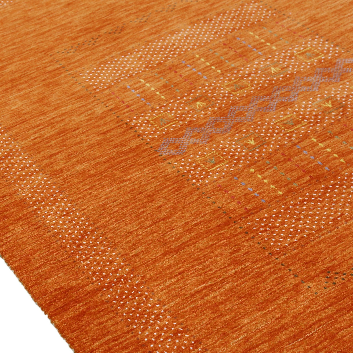 Orange And White Modern Design Hand Loomed Wool Area Rug.