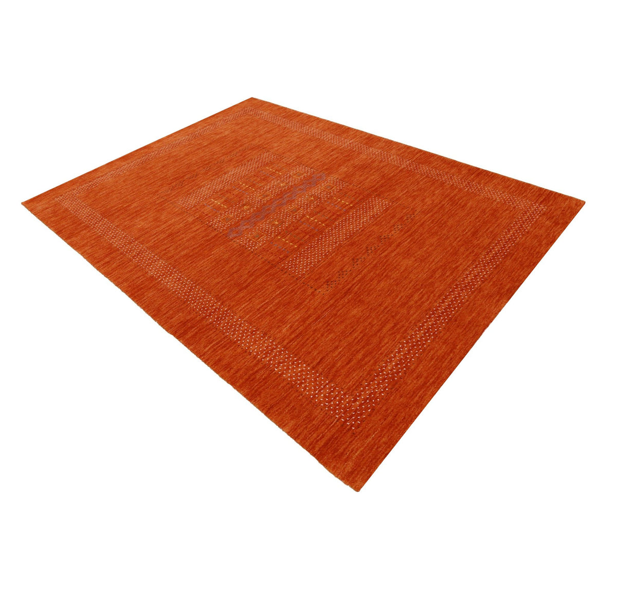 Orange And White Modern Design Hand Loomed Wool Area Rug.