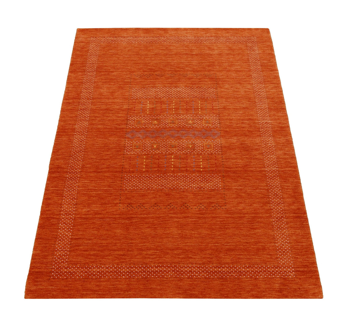 Orange And White Modern Design Hand Loomed Wool Area Rug.