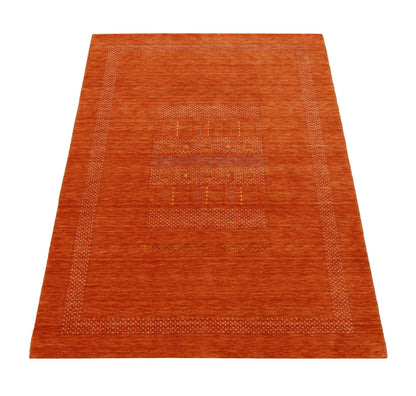 Orange And White Modern Design Hand Loomed Wool Area Rug.