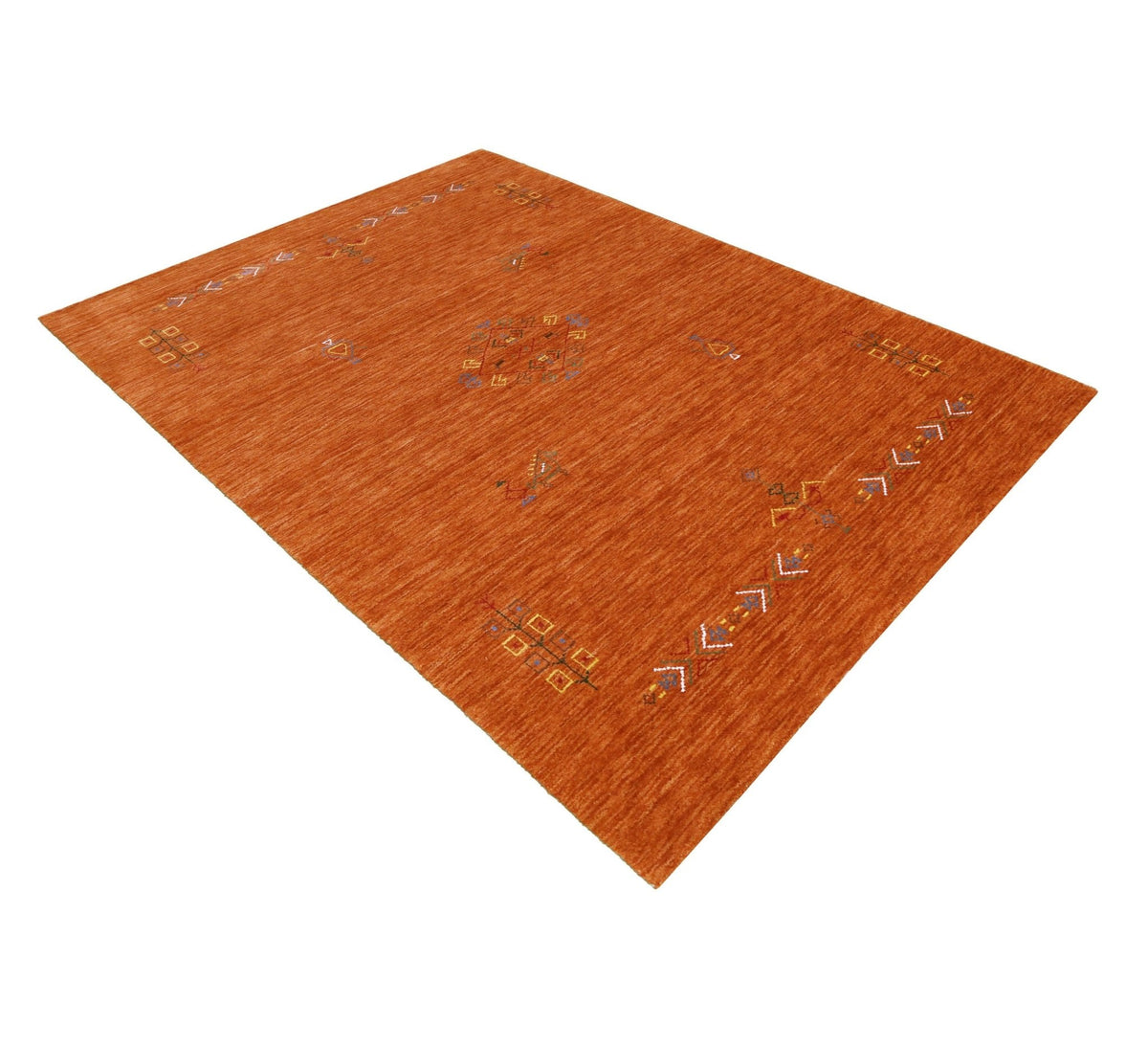 Orange Center Pattern Hand Loomed Wool Area Rug.