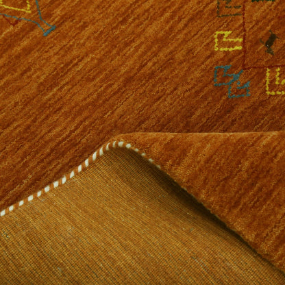 Orange Center Pattern Hand Loomed Wool Area Rug.