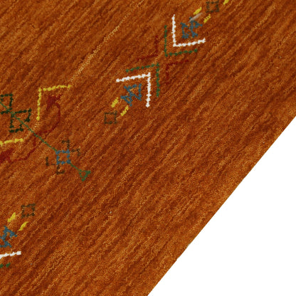 Orange Center Pattern Hand Loomed Wool Area Rug.