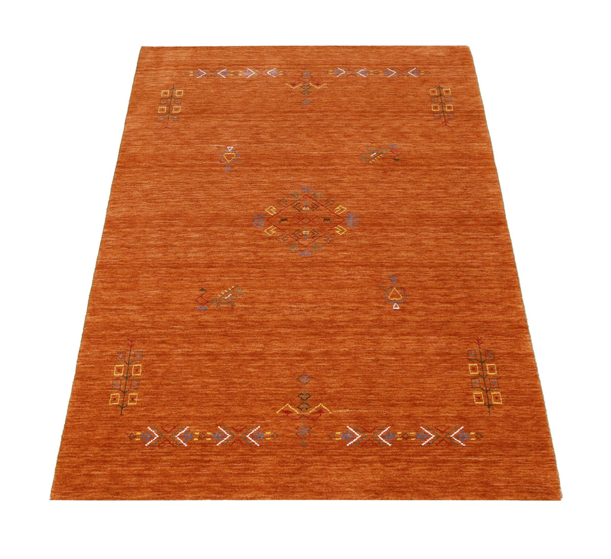 Orange Center Pattern Hand Loomed Wool Area Rug.
