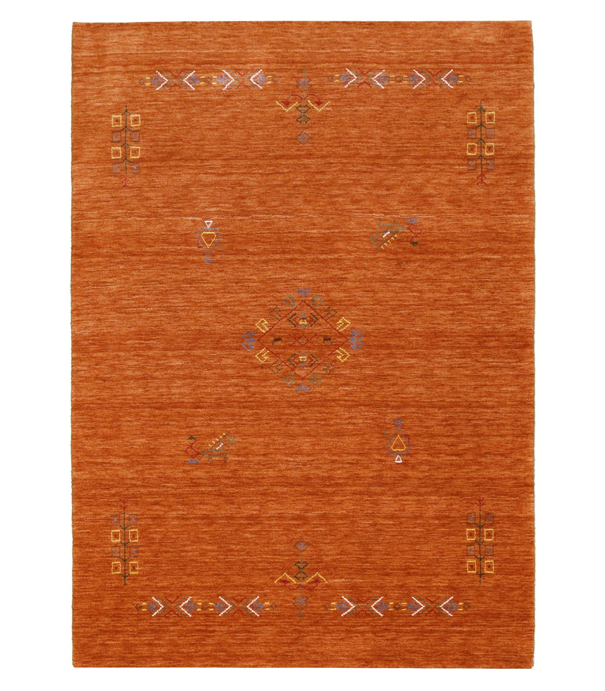 Orange Center Pattern Hand Loomed Wool Area Rug.