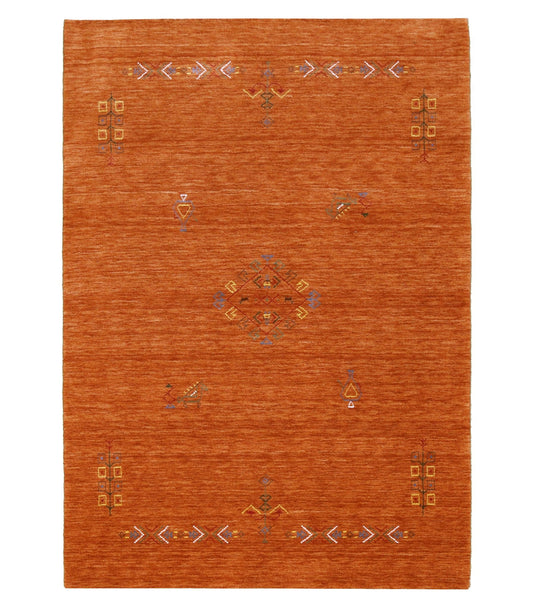 Orange Center Pattern Hand Loomed Wool Area Rug.