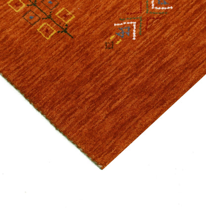 Orange Center Pattern Hand Loomed Wool Area Rug.