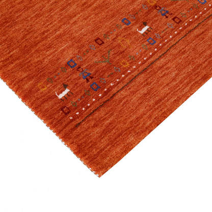 Orange Contemporary Design Hand Loomed Wool Area Rug.