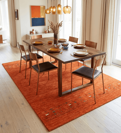 Orange Contemporary Design Hand Loomed Wool Area Rug.