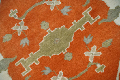 Orange, Ivory and Olive Hand knotted Oriental Oushak Multi Size wool Area Rug.