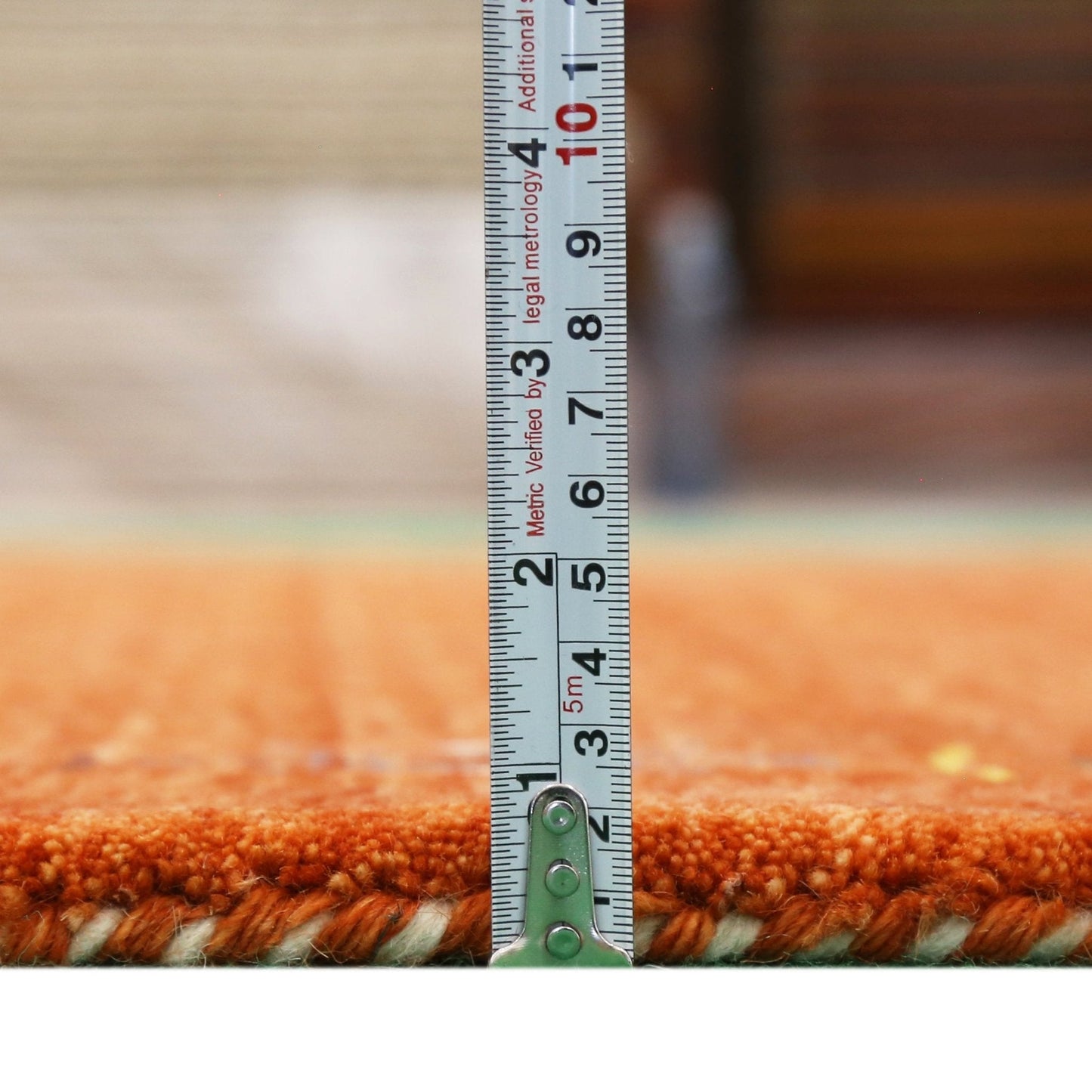 Orange Modern Geometrical Tribal Border Hand Loomed Wool Area Rug.