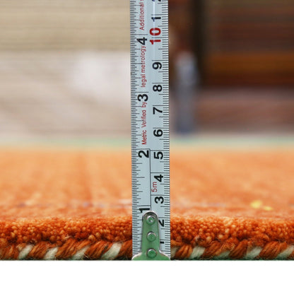 Orange Modern Geometrical Tribal Border Hand Loomed Wool Area Rug.