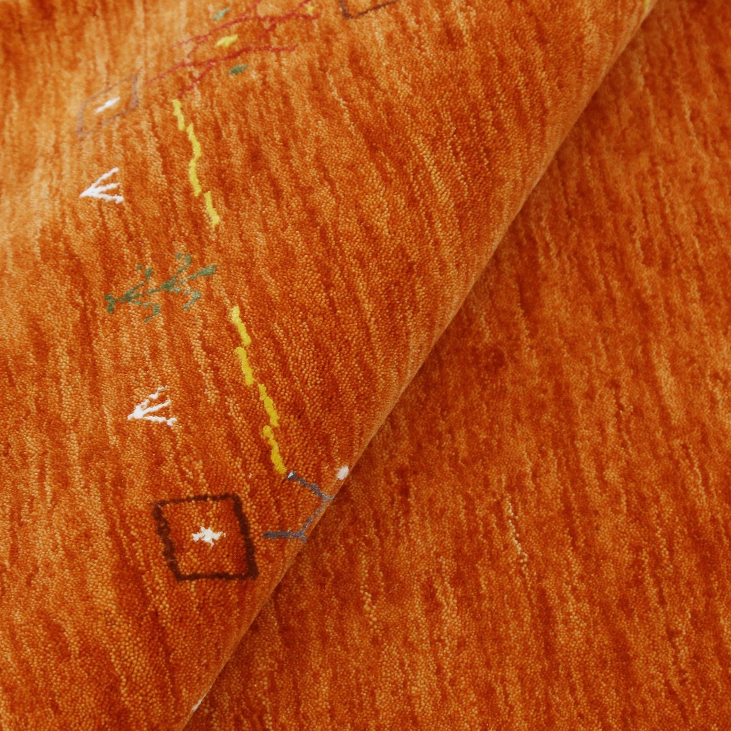 Orange Modern Geometrical Tribal Border Hand Loomed Wool Area Rug.