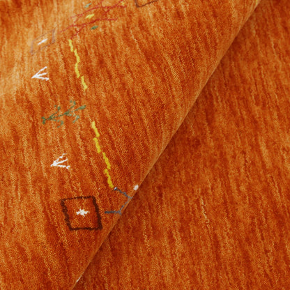 Orange Modern Geometrical Tribal Border Hand Loomed Wool Area Rug.