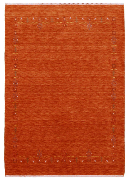 Orange Modern Geometrical Tribal Border Hand Loomed Wool Area Rug.