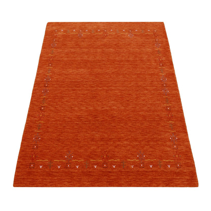 Orange Modern Geometrical Tribal Border Hand Loomed Wool Area Rug.