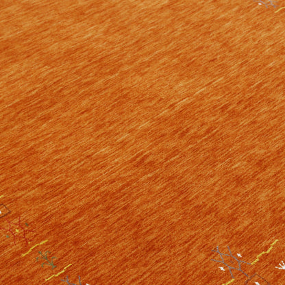 Orange Modern Geometrical Tribal Border Hand Loomed Wool Area Rug.