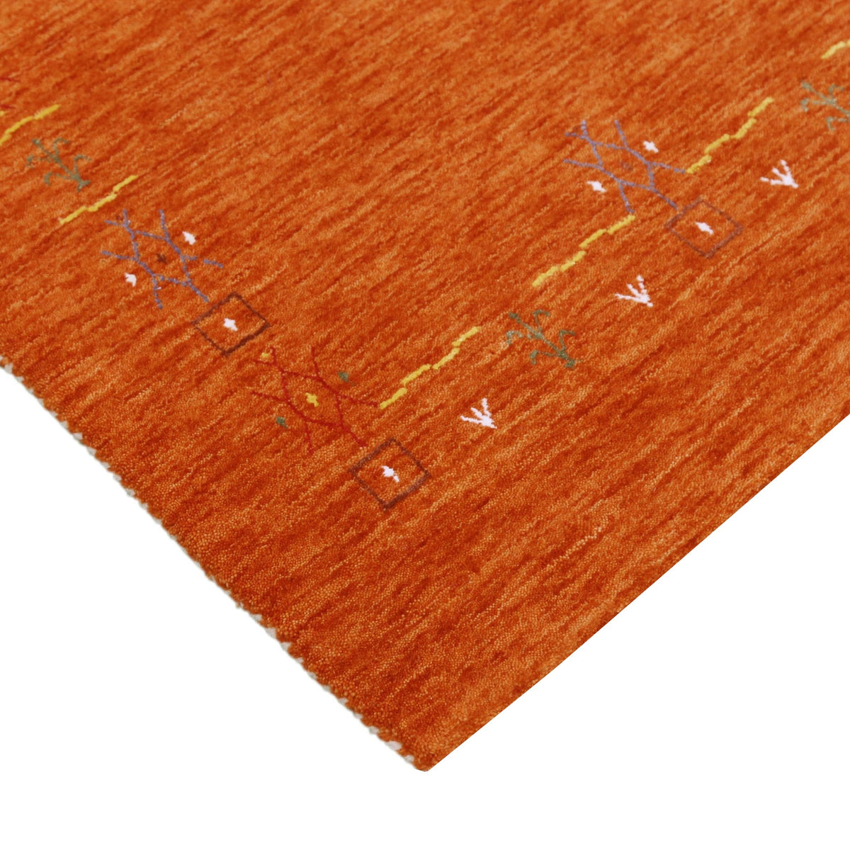 Orange Modern Geometrical Tribal Border Hand Loomed Wool Area Rug.