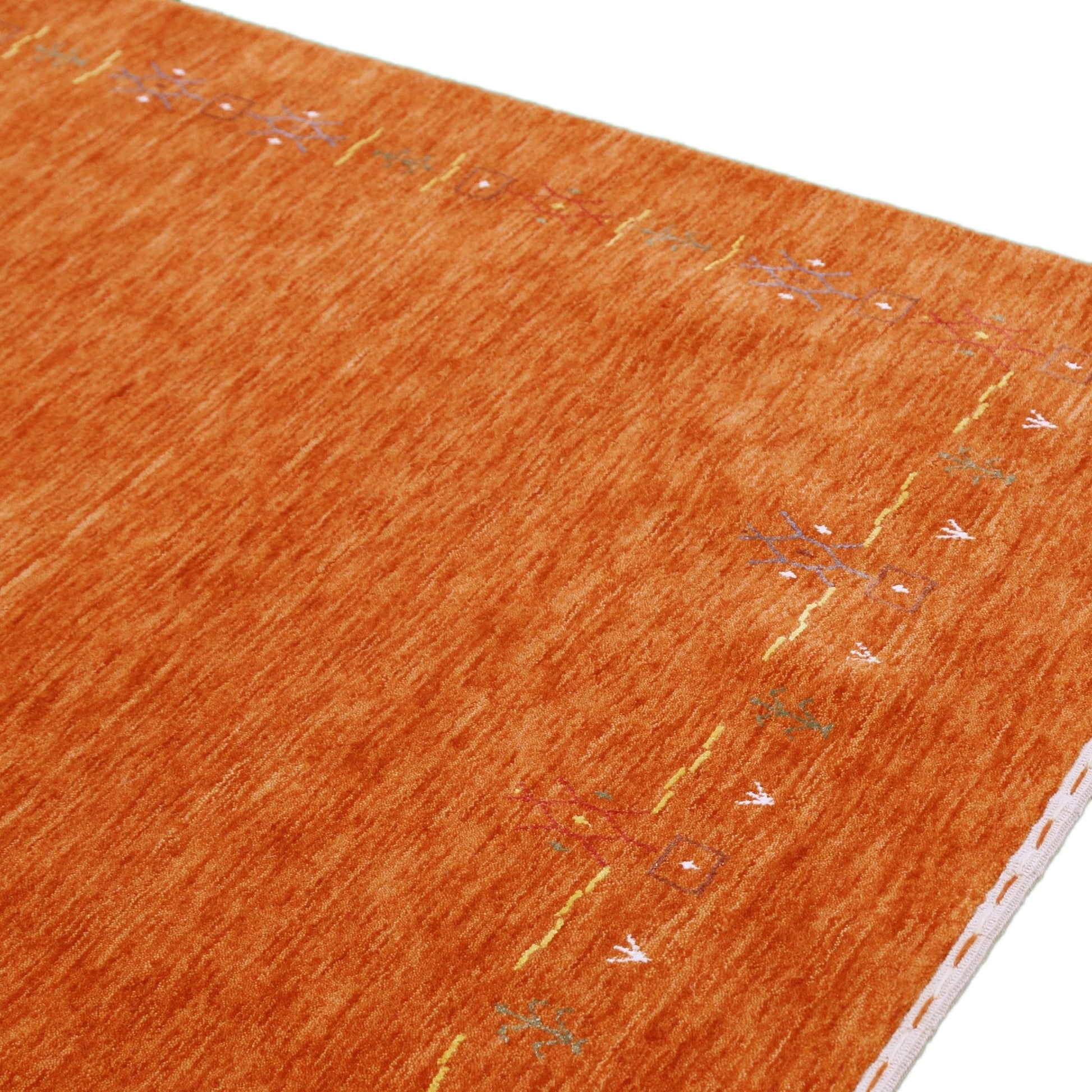 Orange Modern Geometrical Tribal Border Hand Loomed Wool Area Rug.