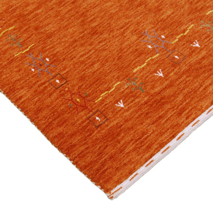 Orange Modern Geometrical Tribal Border Hand Loomed Wool Area Rug.