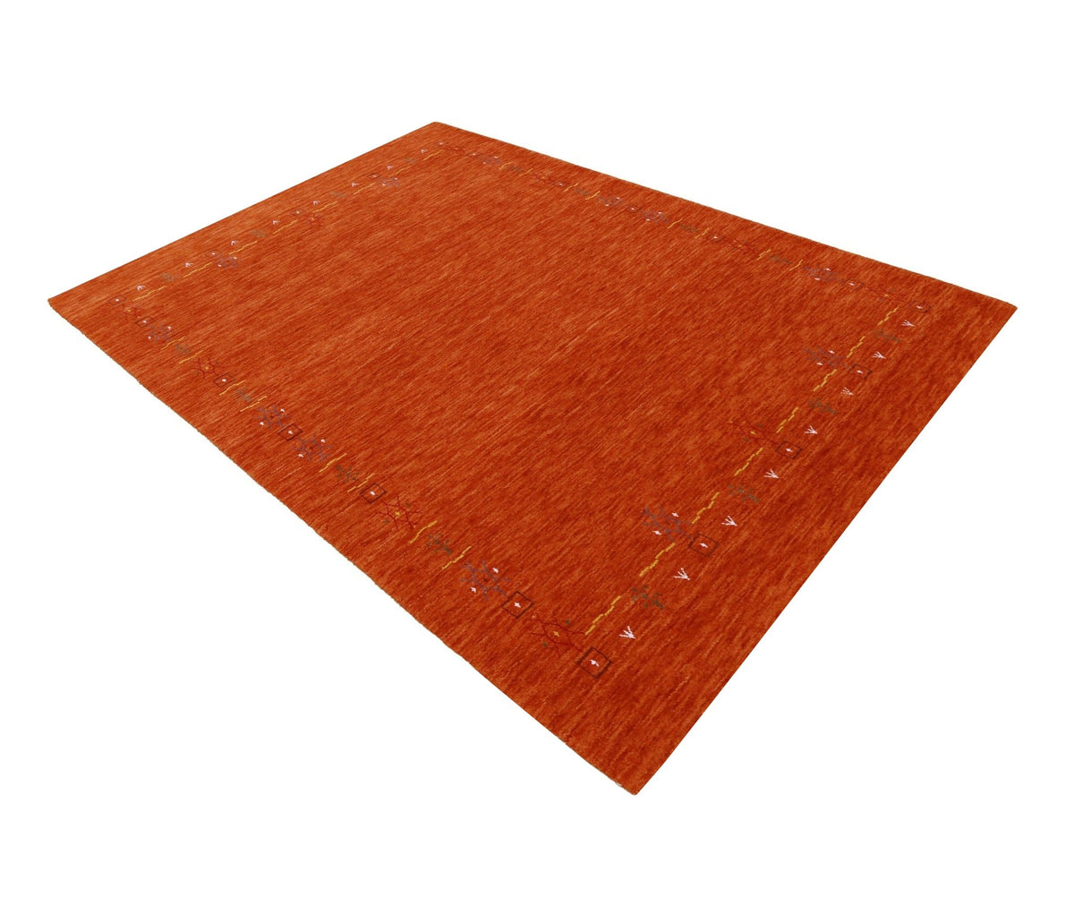 Orange Modern Geometrical Tribal Border Hand Loomed Wool Area Rug.