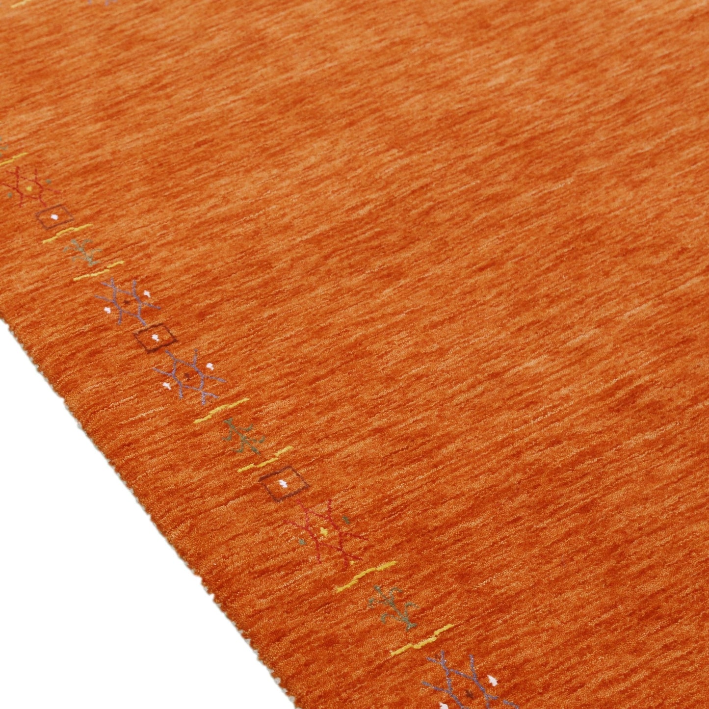 Orange Modern Geometrical Tribal Border Hand Loomed Wool Area Rug.