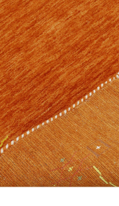 Orange Modern Geometrical Tribal Border Hand Loomed Wool Area Rug.