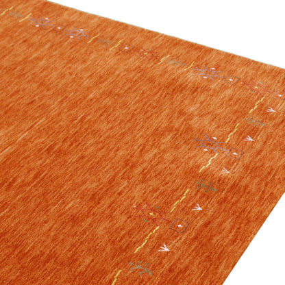 Orange Modern Geometrical Tribal Border Hand Loomed Wool Area Rug.