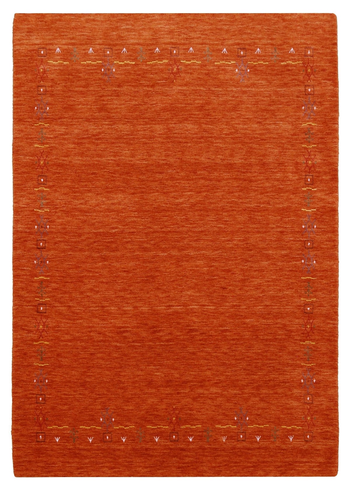 Orange Modern Geometrical Tribal Border Hand Loomed Wool Area Rug.