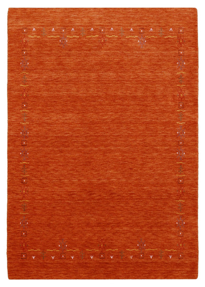 Orange Modern Geometrical Tribal Border Hand Loomed Wool Area Rug.