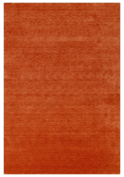 Orange Modern Solid Design Hand Loomed Wool Area Rug.