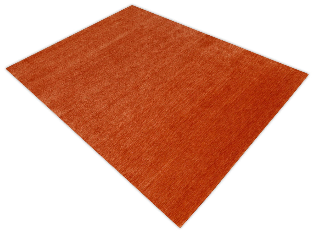 Orange Modern Solid Design Hand Loomed Wool Area Rug.
