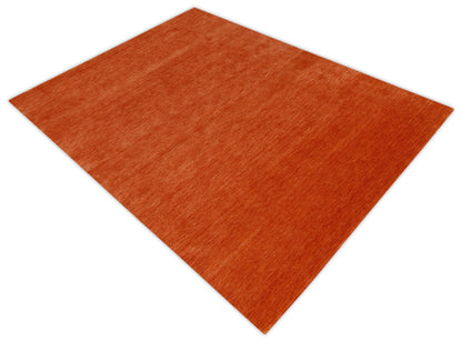 Orange Modern Solid Design Hand Loomed Wool Area Rug.