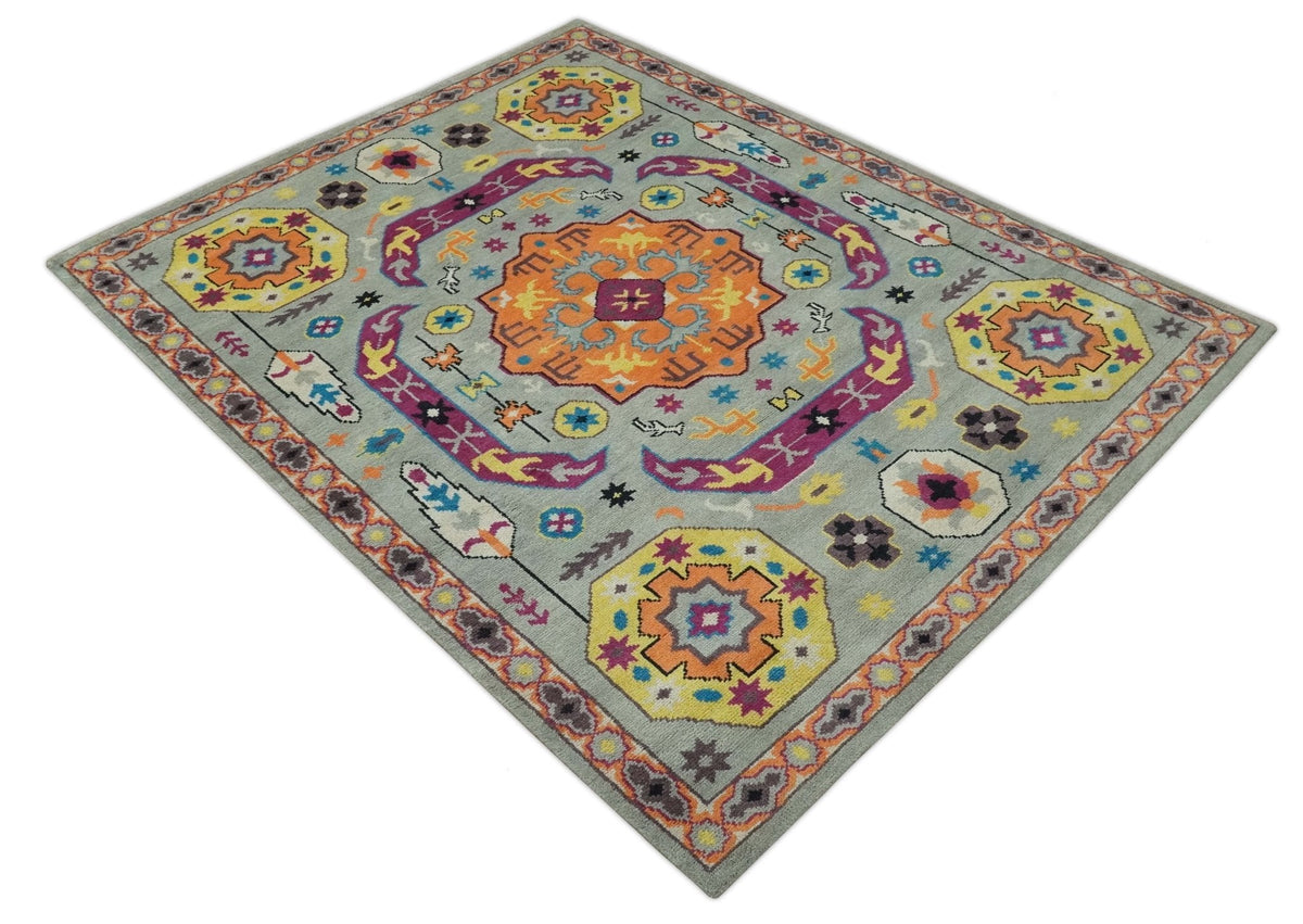 Orange, Silver and Mustard Traditional Mamluk Design Medallion Multi Size wool Area Rug.