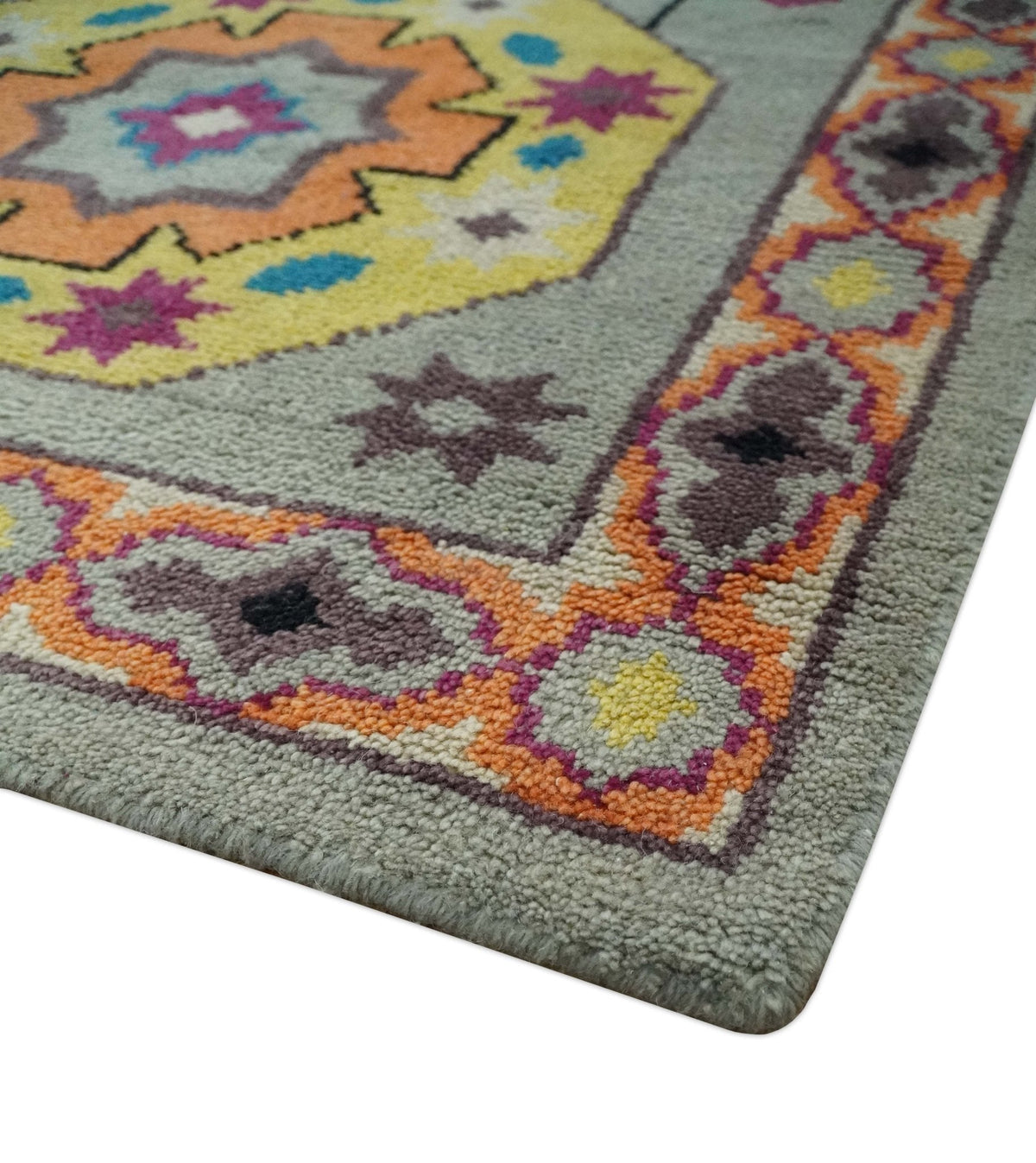 Orange, Silver and Mustard Traditional Mamluk Design Medallion Multi Size wool Area Rug.