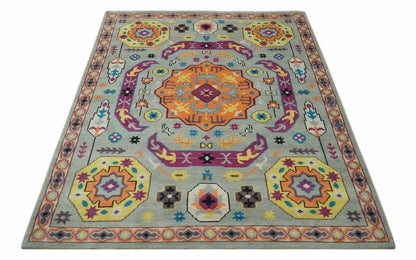 Orange, Silver and Mustard Traditional Mamluk Design Medallion Multi Size wool Area Rug.