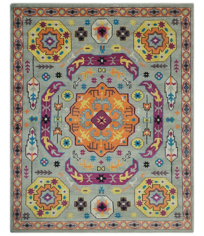 Orange, Silver and Mustard Traditional Mamluk Design Medallion Multi Size wool Area Rug.