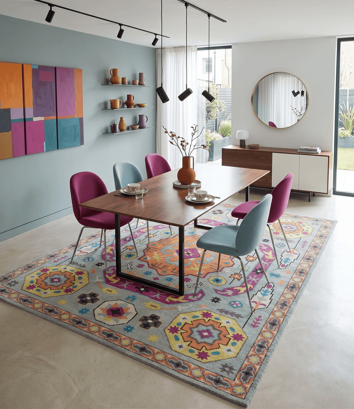 Orange, Silver and Mustard Traditional Mamluk Design Medallion Multi Size wool Area Rug.