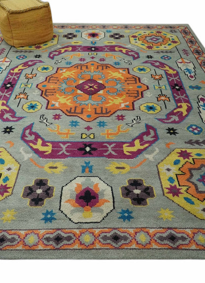 Orange, Silver and Mustard Traditional Mamluk Design Medallion Multi Size wool Area Rug.