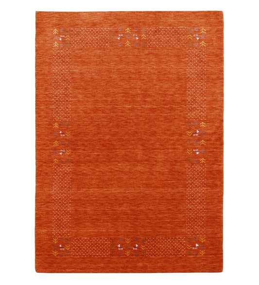Orange Solid ground with Border Pattern Loomed Wool Area Rug.