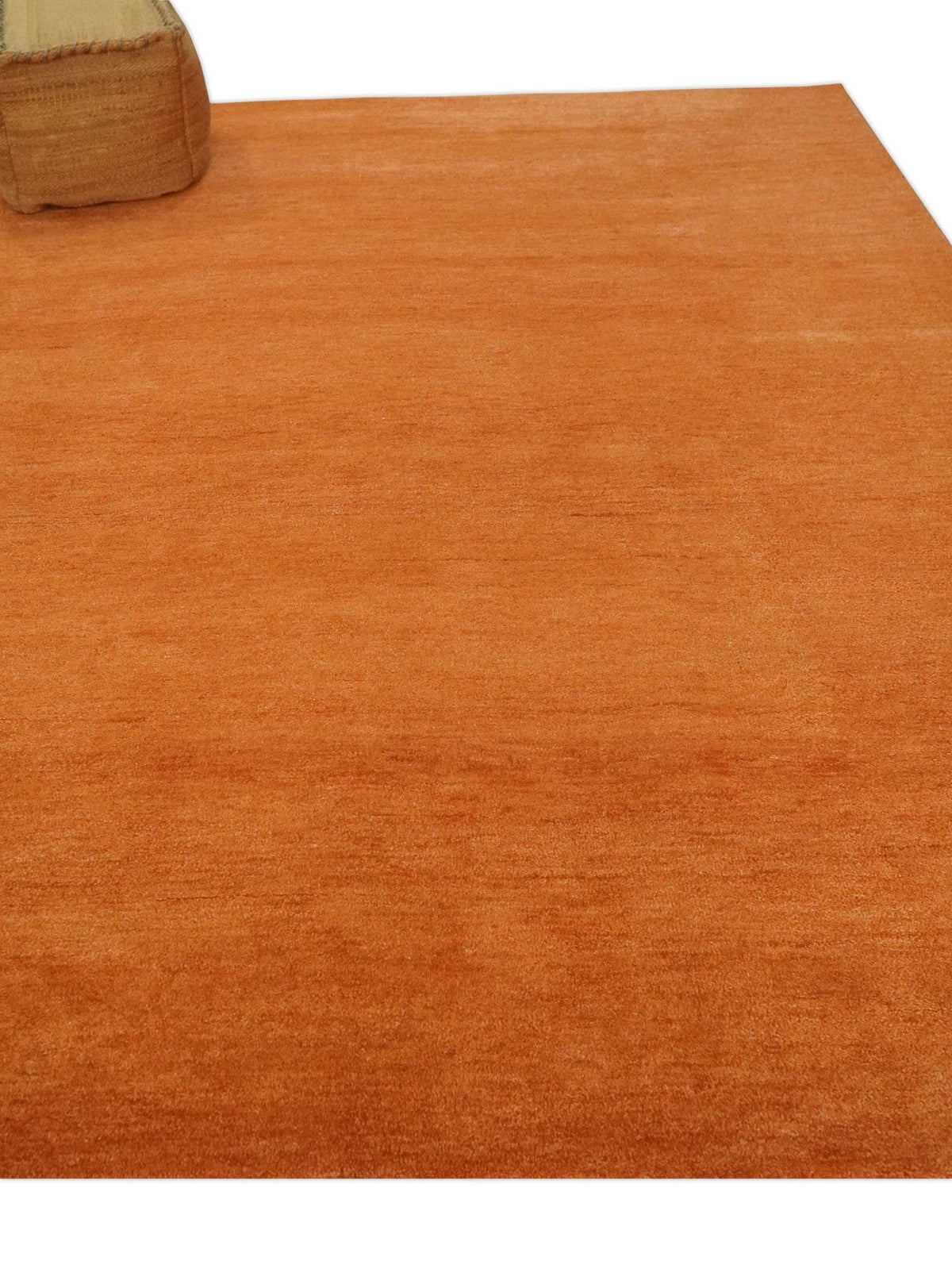 Custom Made orange Solid Woolen Hand Tufted contemporary area Rug.